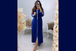 Jallaba Femme Bleu en coton manches longue